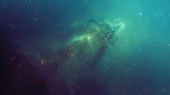 A green and blue nebula