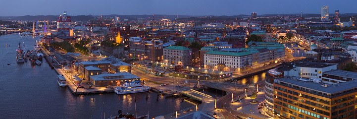 Aerial view of downtown Gothenburg on the west coast of Sweden in the evening.