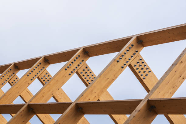 Timber construction of a roof on a new house.