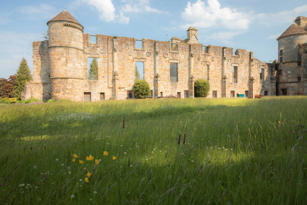 Historic Falkland Palace and with landscaped gardens on a sunny summer day in Fife, Scotland, UK.