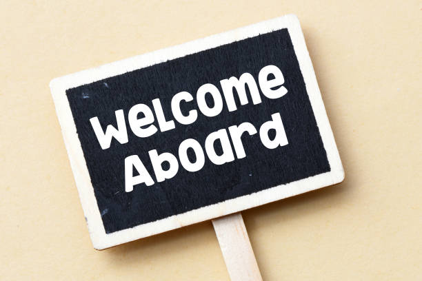istock WELCOME ABOARD. The word welcome aboard written on a chalk board. 1502572221