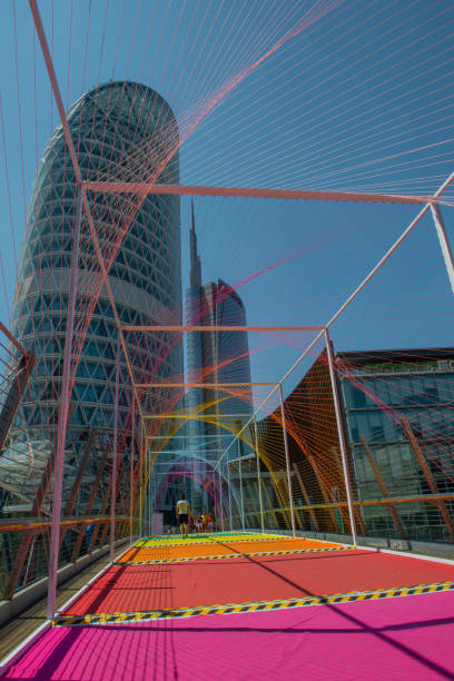 Isola neighborhood colored with the colors of the rainbow for Pride day Milan Italy 24 June 2023: Isola neighborhood colored with the colors of the rainbow for Pride day milan fashion week stock pictures, royalty-free photos & images