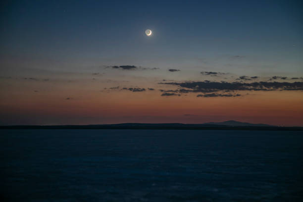 Moon view at sunset in salt lake