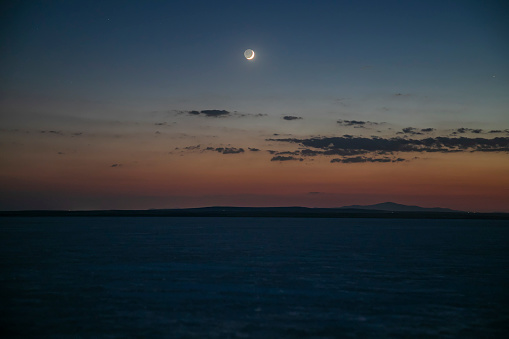 Night sky landscape and moon, stars, Ramadan Kareem celebration