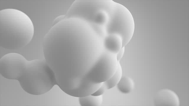 3d Abstract Bright White Metaballs. Converging White Balls