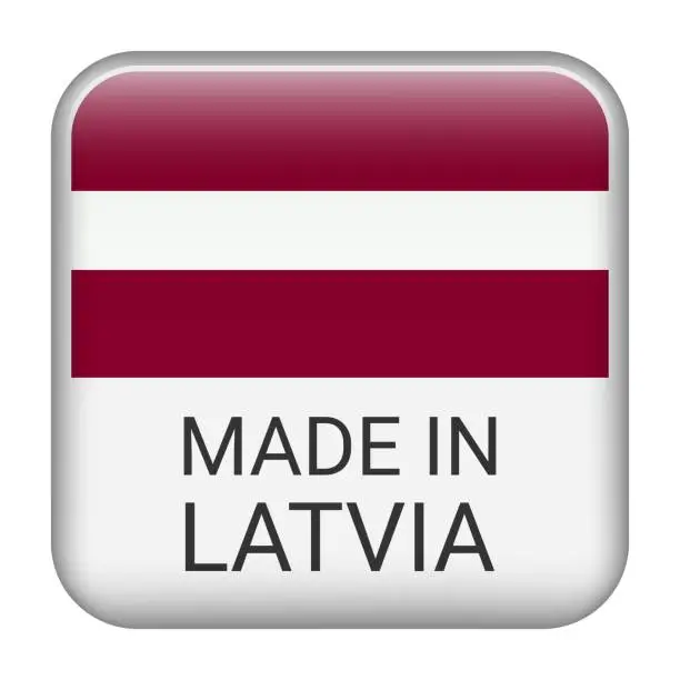 Vector illustration of Made in Latvia badge vector. Sticker with stars and national flag. Sign isolated on white background.