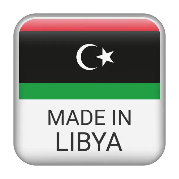 Vector illustration of Made in Libya badge vector. Sticker with stars and national flag. Sign isolated on white background.