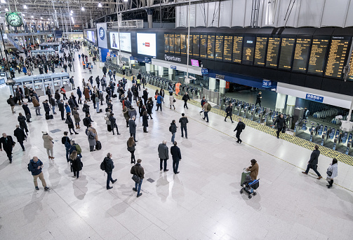 London, England - January 15, 2020: Waterloo Station in London. Central London terminus on the National Rail network in the United Kingdom