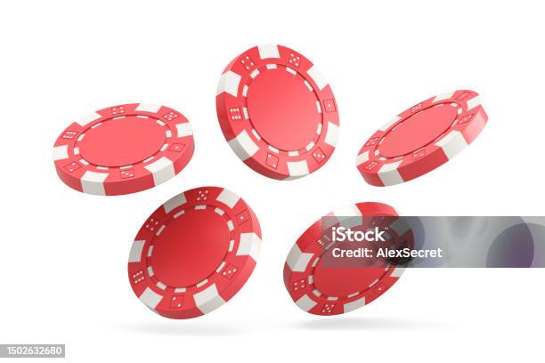 Falling Casino Chips On A White Background Stock Photo - Download Image Now - Gambling Chip, Casino, Token