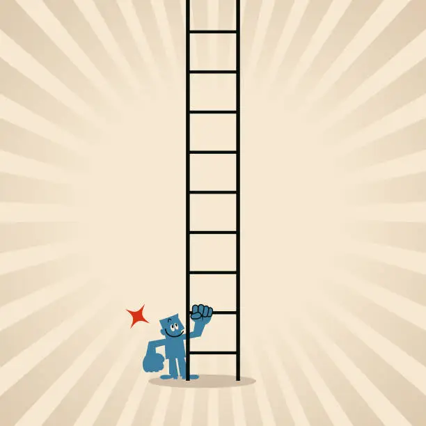 Vector illustration of A confident businessman is ready to climb the ladder of success