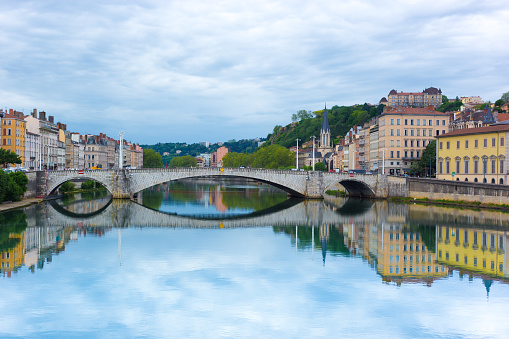 Lyon, France: Bonaparte Bridge over Saône and Beautiful Reflections