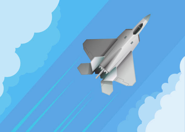 F-22 Raptor illustration flying up in the clouds F-22 Raptor illustration flying up in the clouds and blue sky supersonic airplane stock illustrations