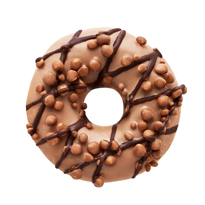 Chocolate donut isolated over white background with clipping path. Top view