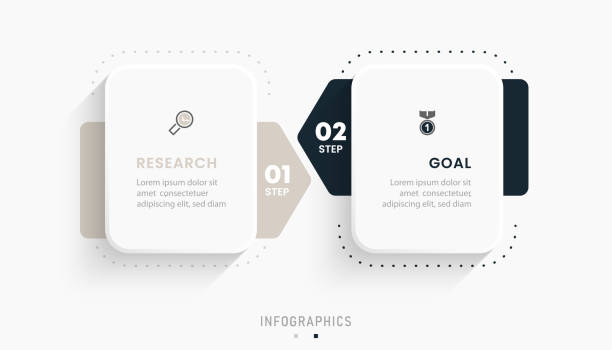 szablon projektu etykiety wektorowej infografiki z ikonami i 2 opcjami lub krokami. może być używany do diagramu procesu, prezentacji, układu przepływu pracy, banera, schematu blokowego, wykresu informacyjnego. - liczba 2 stock illustrations