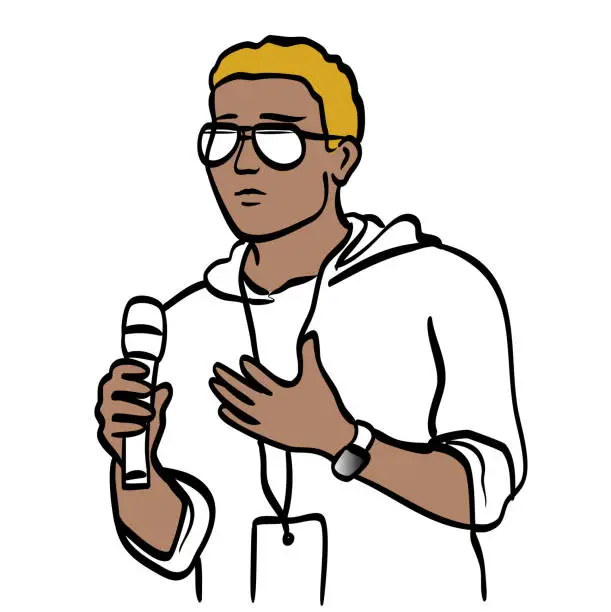 Vector illustration of Trendy Speaker With Glasses Sketch Color Blonde