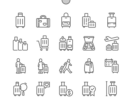 Suitcase. Travel baggage. Traveling. Pixel Perfect Vector Thin Line Icons. Simple Minimal Pictogram