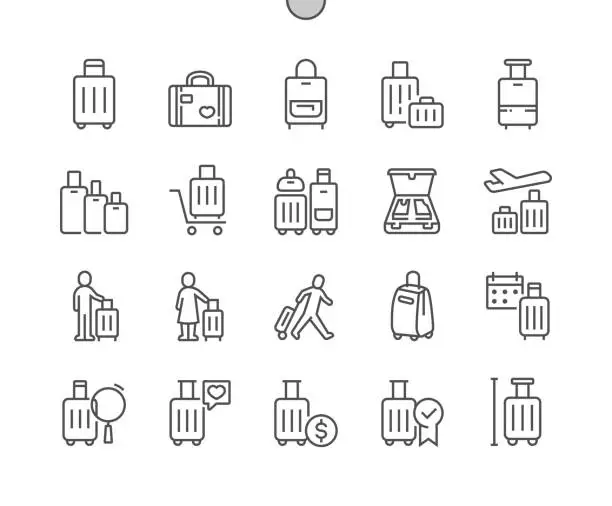 Vector illustration of Suitcase. Travel baggage. Traveling. Pixel Perfect Vector Thin Line Icons. Simple Minimal Pictogram