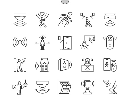 Motion sensor. Smart house. Sensor waves. Security and automatic lighting. Pixel Perfect Vector Thin Line Icons. Simple Minimal Pictogram
