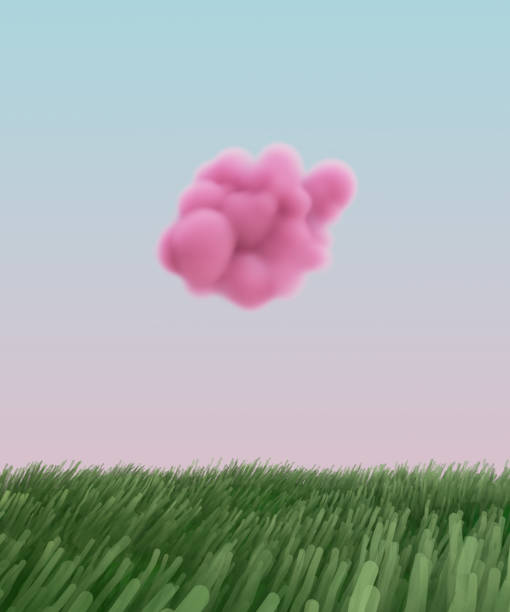 istock Sci-Fi surreal dreamy landscape with pink cloud. 3d render, 3d illustration. 1502702776