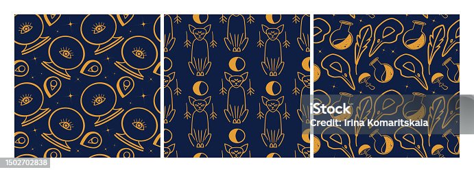 istock Vector illustrations seamless template - the concept of occultism, magic and spiritualism. 1502702838