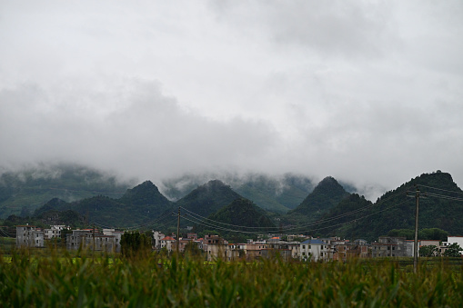 Green Mountains in Rain and Mist