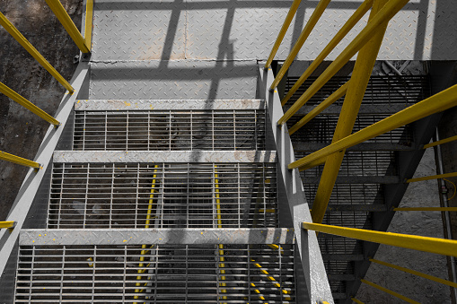 Stairs outside industrial buildings
