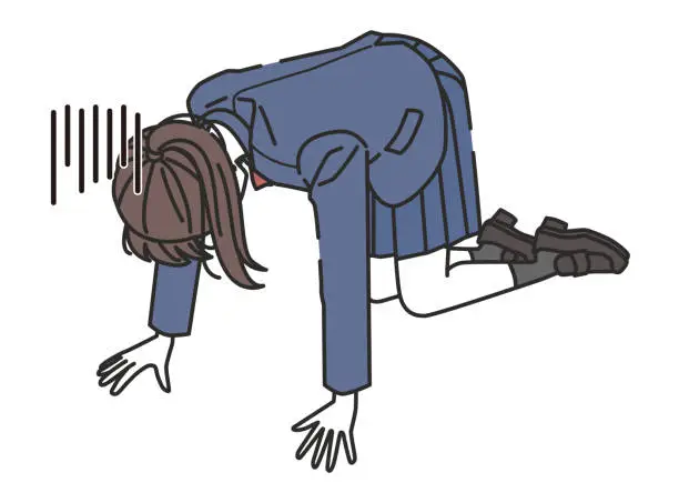 Vector illustration of female high school student depressed