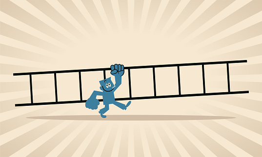 Blue Cartoon Characters Design Vector Art Illustration.
A man carries the ladder of success forward.