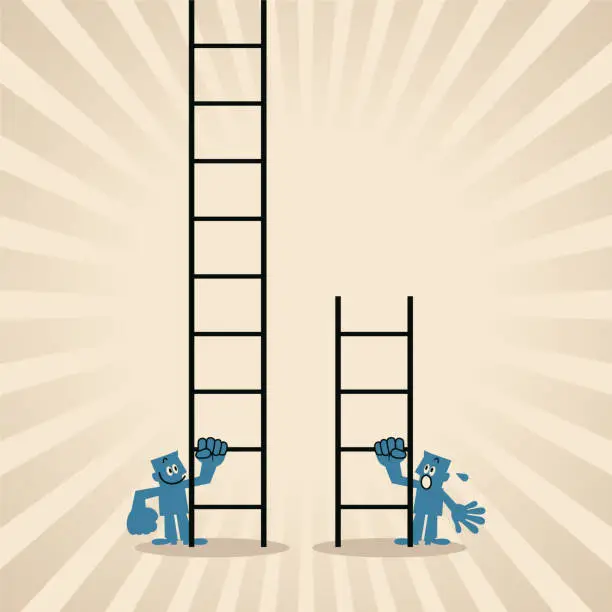 Vector illustration of Two people are comparing the length of their ladders