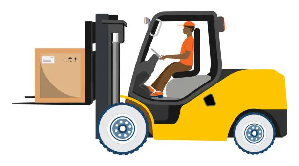 Vector illustration of Forklift Truck with Driver. Vector illustration isolated on white background. eps10