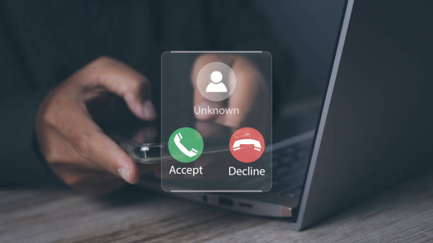istock Man answering to incoming from an unknown caller. Call from unknown number. 1502744435