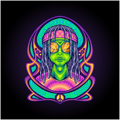 Cosmic alien style boho-chic hippie culture illustrations vector illustrations for your work logo, merchandise t-shirt, stickers and label designs, poster, greeting cards advertising business company or brands
