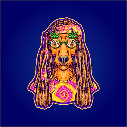 Dreadlock dog breed free spirited hippie lifestyle illustrations vector illustrations for your work logo, merchandise t-shirt, stickers and label designs, poster, greeting cards advertising business company or brands