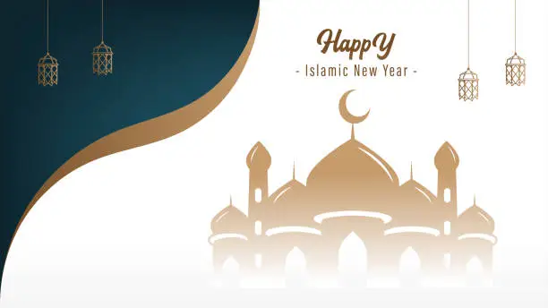 Vector illustration of elegant minimalist islamic wallpaper poster banner template design for muharram islamic new year hijri celebration