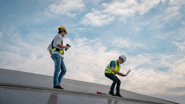 istock Service engineer checking solar cell on the roof for maintenance if there is a damaged part. Engineer worker install solar panel. Clean energy concept. 1502755046