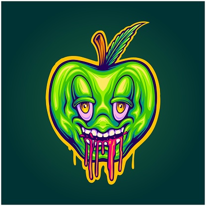 Drooling apple face expression trippy logo illustrations vector illustrations for your work logo, merchandise t-shirt, stickers and label designs, poster, greeting cards advertising business company or brands