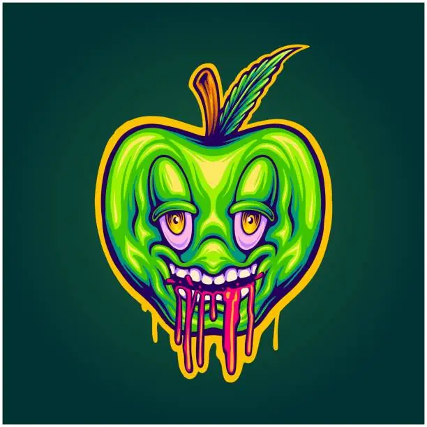 Vector illustration of Drooling apple face expression trippy logo illustrations