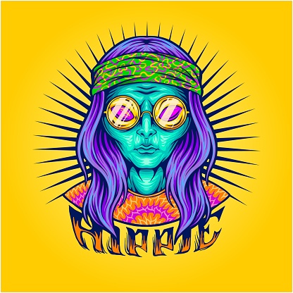 Hippie alien science fiction bohemian fashion illustrations vector illustrations for your work logo, merchandise t-shirt, stickers and label designs, poster, greeting cards advertising business company or brands
