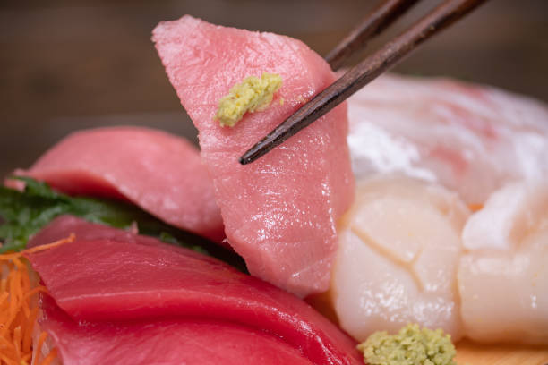 Close up of tuna sashimi. Fresh medium fatty tuna.