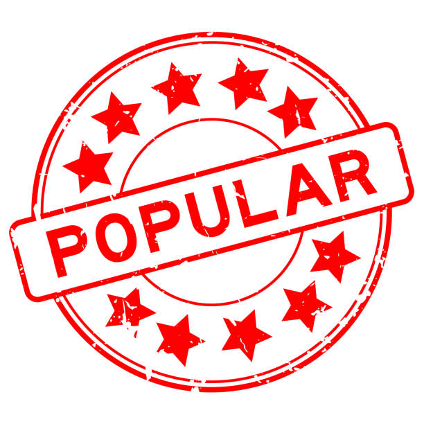 grunge rot beliebtes wort mit sternsymbol runder gummisiegelstempel auf weißem hintergrund - reputed stock-grafiken, -clipart, -cartoons und -symbole