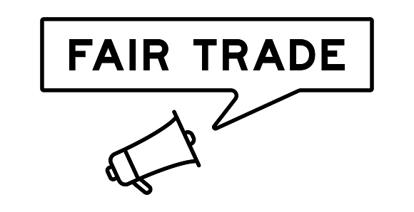 Megaphone icon with speech bubble in word fair trade on white background