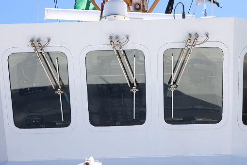 Windshield wipers on a Coast Guard boat