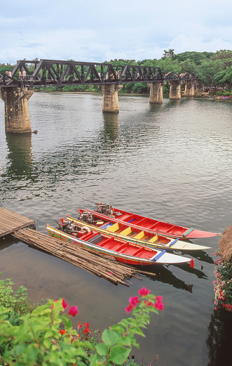 A view of the Bridge on the River Kwai (more correctly Khwae Noi River or Khwae Si Yok River) in Thailand.