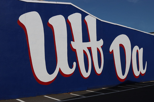 Uff da - the motto of Poulsbo Washington painted on a large wall