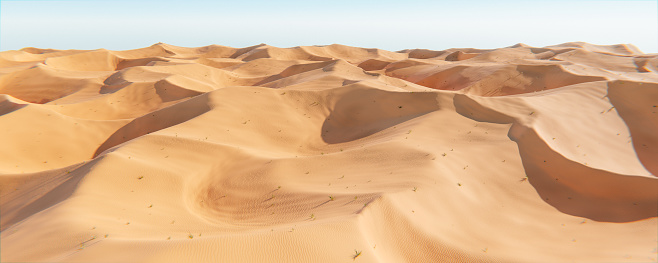 Big sand dunes panorama. Desert sand textured background. Landscape of sand dunes desert. Desert landscape Waves sand nature
