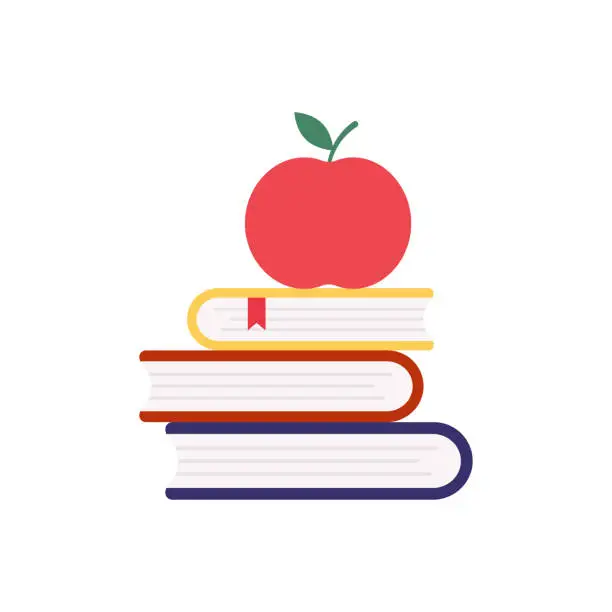 Vector illustration of Graduation day. Books and an apple. Flat style vector illustration.