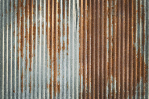 Old zinc wall texture background, rusty on galvanized metal panel sheeting.