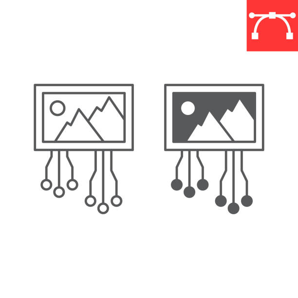 AI generated image line and glyph icon AI generated image line and glyph icon, technology and artificial intelligence, cryptoart vector icon, vector graphics, editable stroke outline sign, eps 10. ai generated image stock illustrations