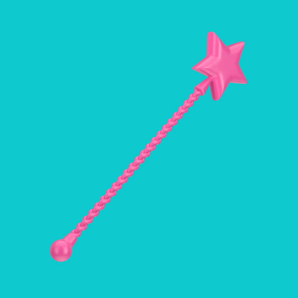 Pink Magic wand with Star on Top in Duotone Style on a blue background.  3d Rendering