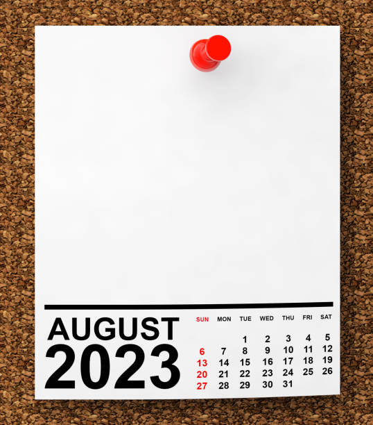 Calendar August 2023 on Blank Note Paper. 3d Rendering stock photo